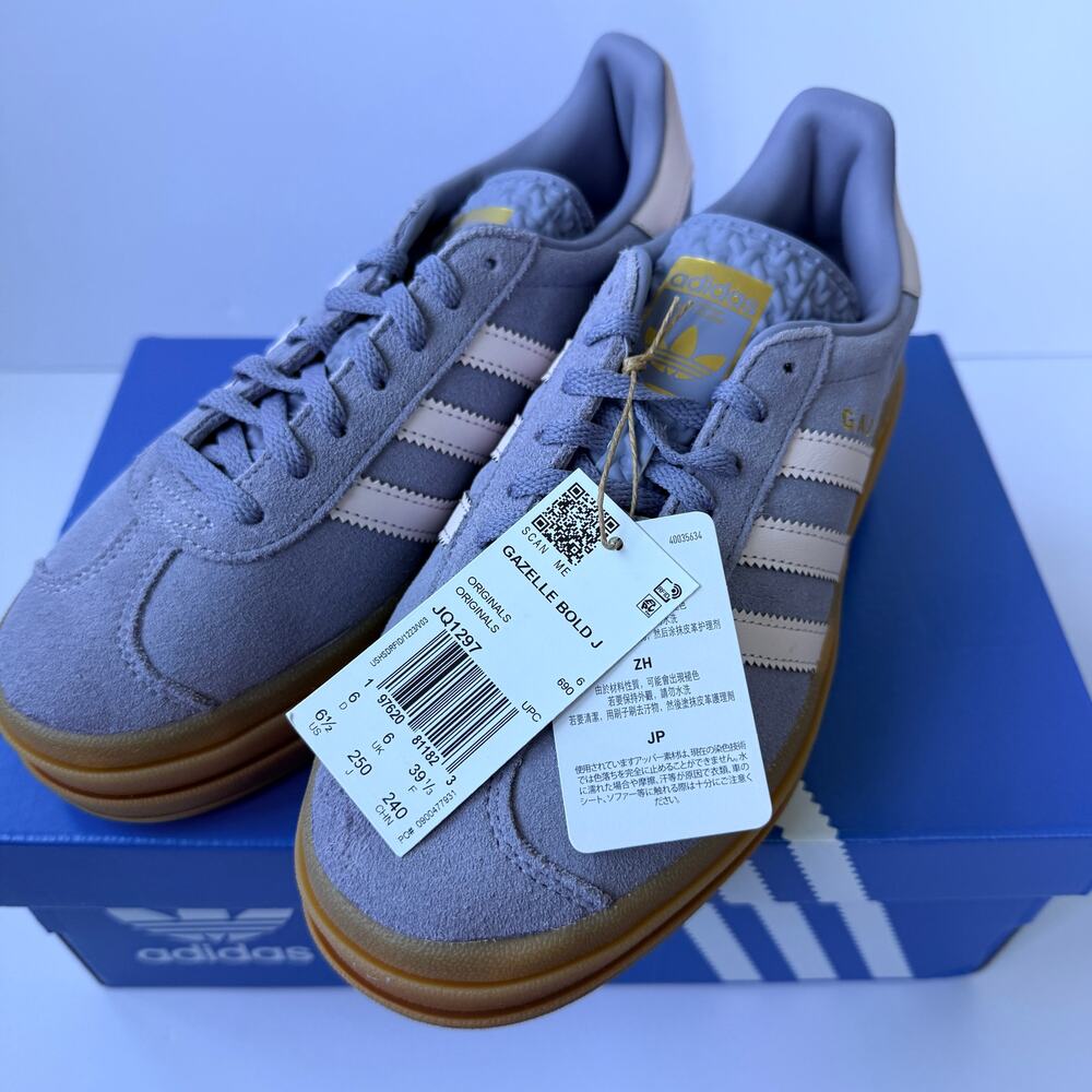 Adidas Gazelle Bold J JQ1297 Silver Violet Almond Pink Gum Kids 6.5Y / UK 6 NWT